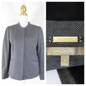 Talbots Gray Herringbone Full Zip Blazer Jacket 10 Formal Career